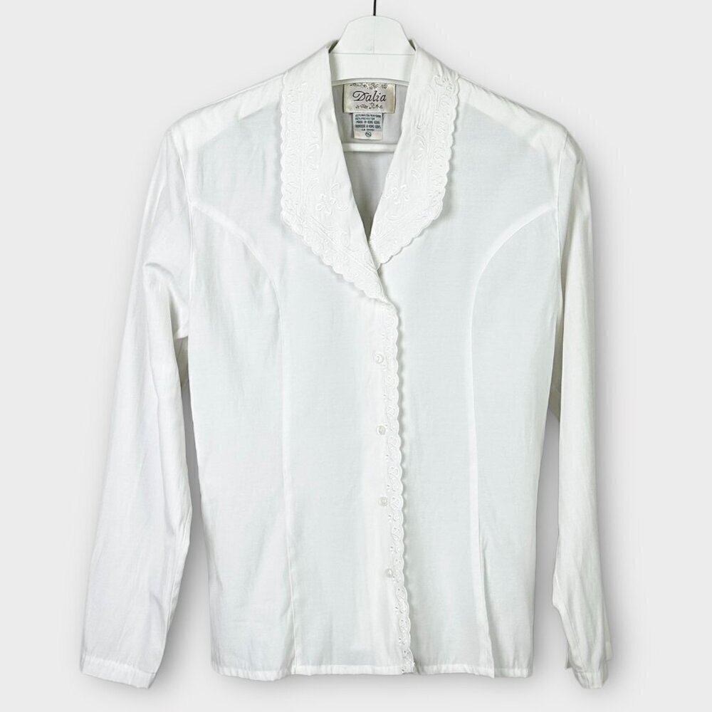 Vintage Embroidered Scalloped Edge Blouse White